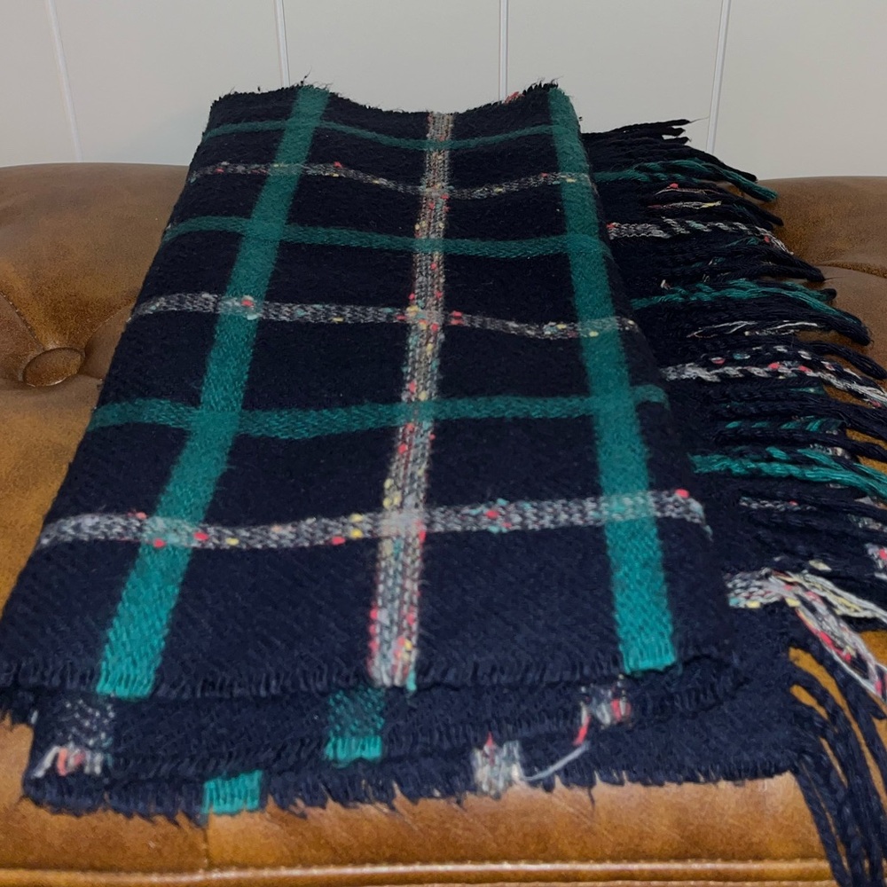 Cashmink V. Fraas Scarf  Colorful Blue Block Plaid Made In Germany VGUC